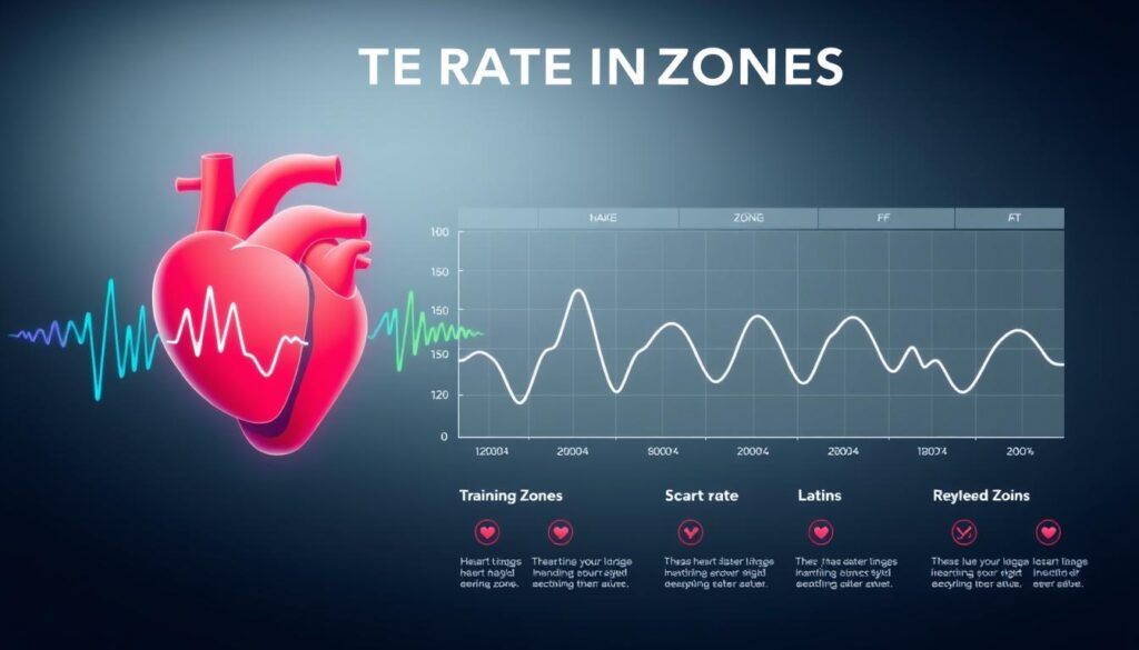 A detailed infographic depicting the heart rate training zones, with a sleek and modern design. The foreground features a stylized heart graphic, pulsing with different colors to represent the various training zones. The middle ground showcases a clean data visualization, with labeled zones and corresponding heart rate ranges. The background has a subtle gradient, creating a sense of depth and emphasizing the technical nature of the subject matter. The lighting is soft and even, highlighting the clarity of the information. The overall atmosphere is one of precision, education, and wellness.